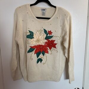 De Rotchild Women's Sweater Christmas Chrysanthemum Medium VTG